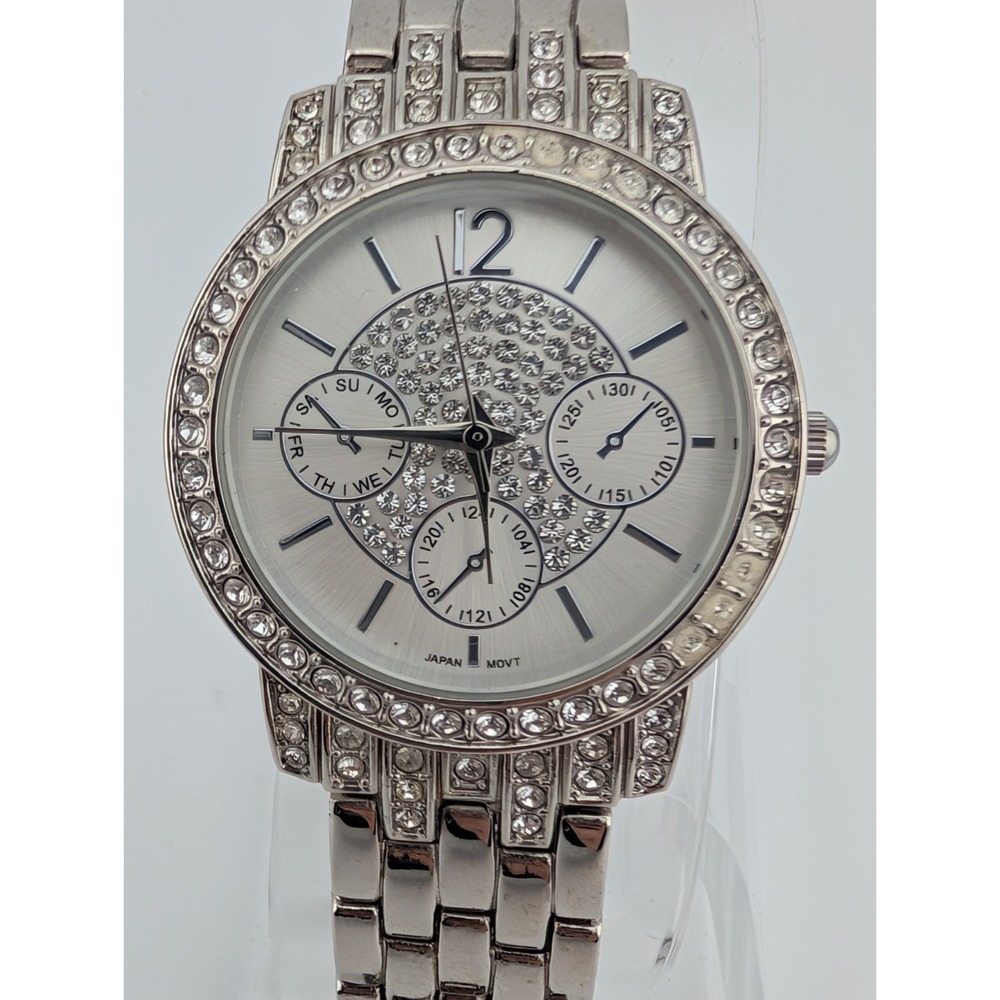 Avon Bling Pave Swarovski Crystals Watch Women 34mm Case 7.25" Band- New Battery